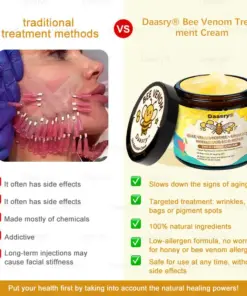 Daasry® Bee Venom Treatment Cream with bee venom peptides, botulinum toxin, hyaluronic acid, and collagen. Targets wrinkles, fine lines, sagging, stretch marks, dark spotsfirming, lifting and more